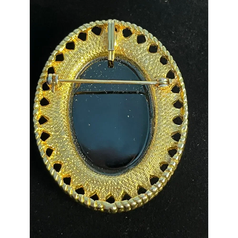 Vintage Black and Gold Toned Rose Brooch Pendant Whimsigoth Dark Romance